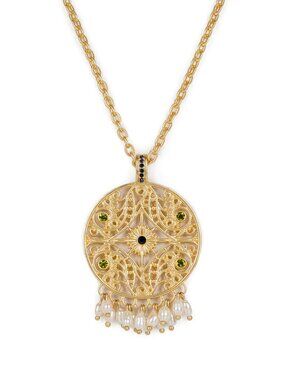 PATRICIA NASH Filigree Pendant Necklace Gold Tone Multicolor Stone NWT